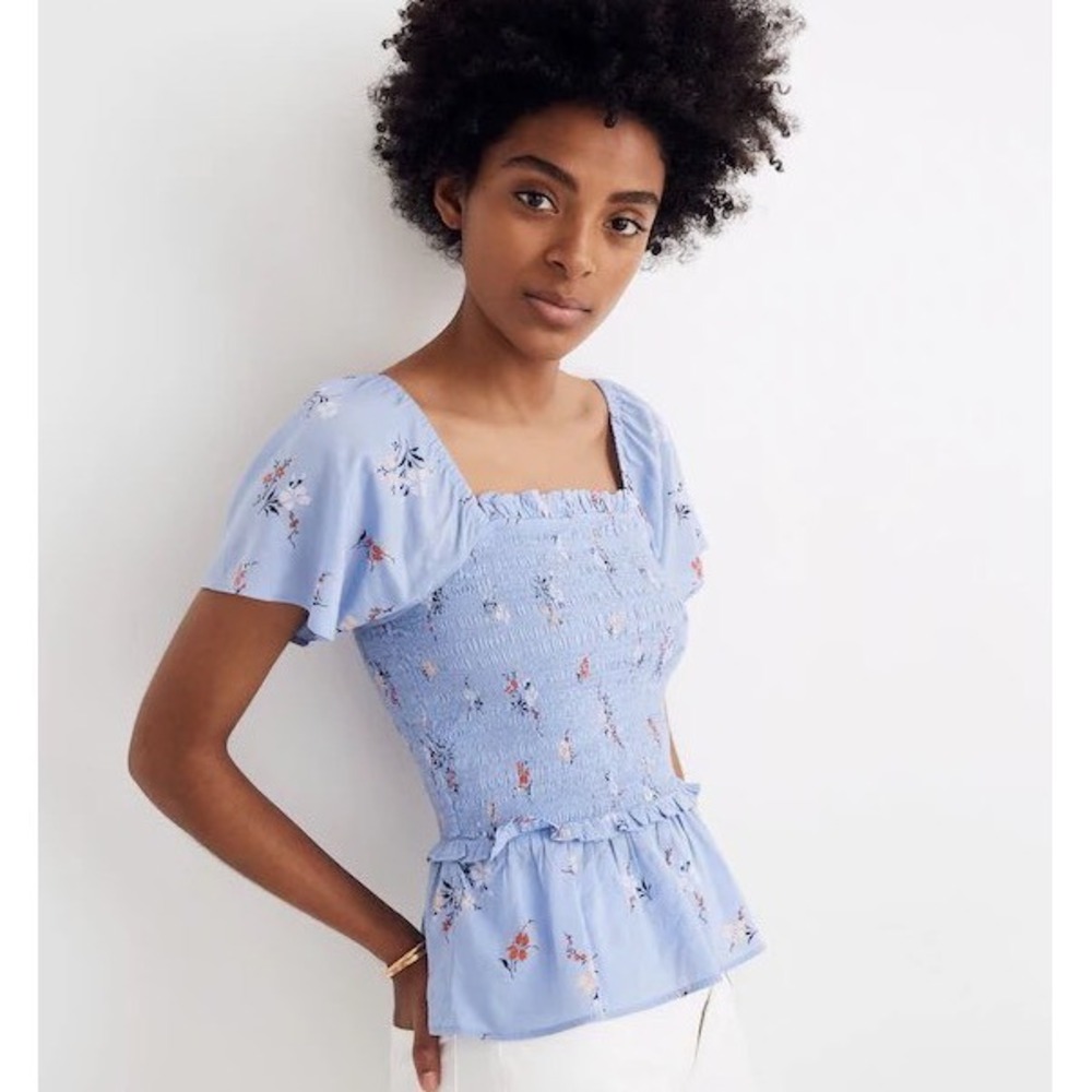 Madewell Smocked Flutter-Sleeve Top in Aloha Floral | Large